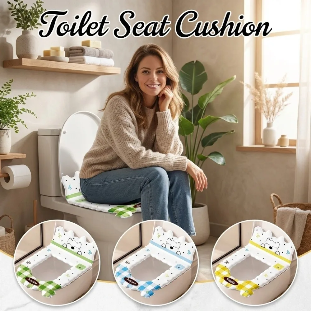 Waterproof Backrest Toilet Seat Cartoon Puppy Pattern Plaid Toilet Seat Cover Removable Toilet Seat Cushion Bathroom Use