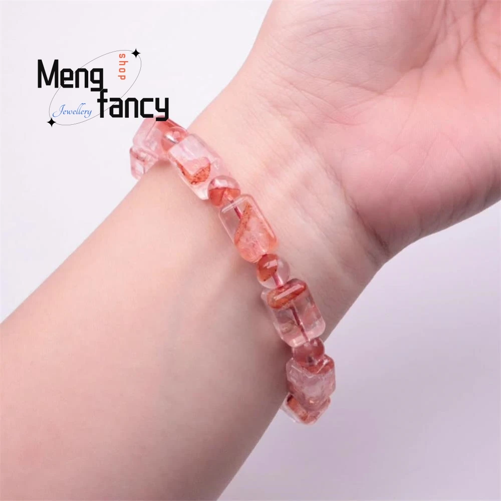 Fashion Crystal Natural Rectangular Sugar Red Gum Flower Bracelet Simple Exquisite High-grade Couple Luxury Quality Fine Jewelry