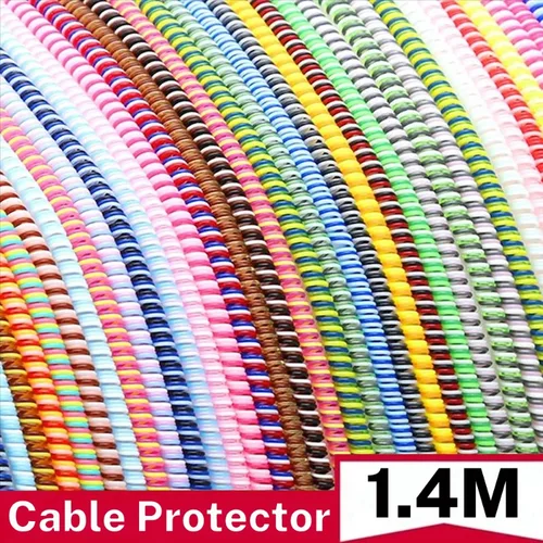 Imagen 1 del producto Organizador enrollador de cables en espiral láser colorido de 1,4 m, Protector de Cable de línea de datos de carga USB, protección de Cable para iPhone y Samsung