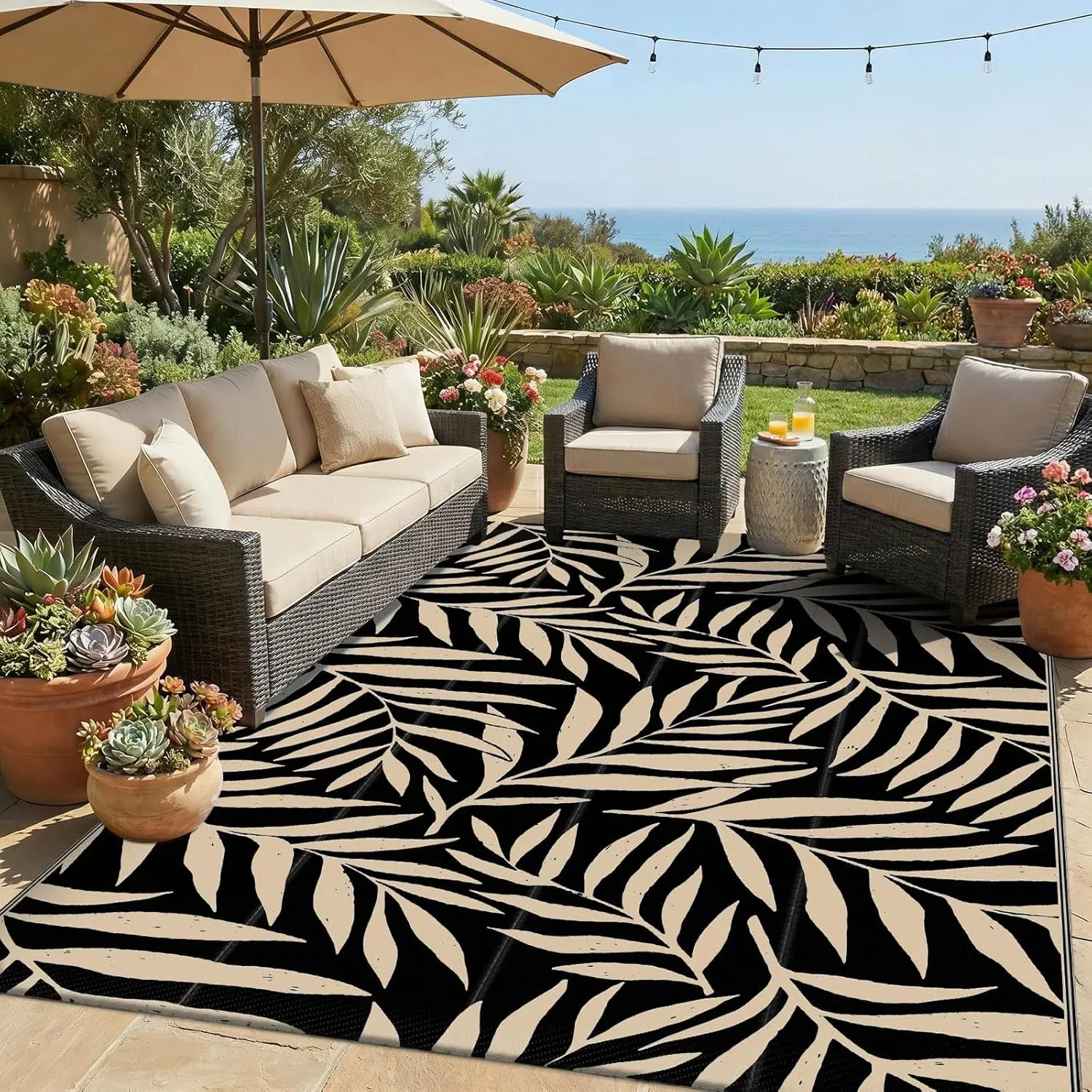 

Outdoor Rug 5x8 ft, Waterproof Reversible Plastic Straw Rugs, Outdoor Area Rug with Leaf Pattern, Outside Floor Mat for Patio
