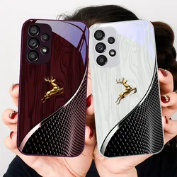 Elegant Wood Grain Deer For Samsung Galaxy S24 Plus S20 21 FE S23 Ultra S8 9 A70 72 73 50 51 52 53 Tempered Glass Phone Case