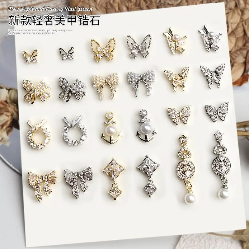 10pcs/lot Butterfly Wreath Pearl Zircon Crystals Rhinestones Jewelry Nail Art Decorations Nails Accessories Charms Supplies