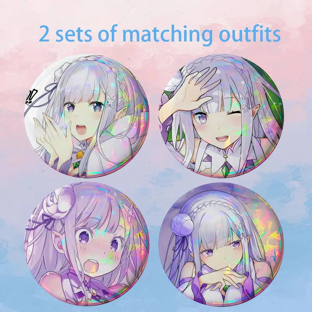ReZero E-Emilia Tan HD Print Round Lapel Pins Pretty Derby 2 piece set Round Display Brooches Brooch Badges