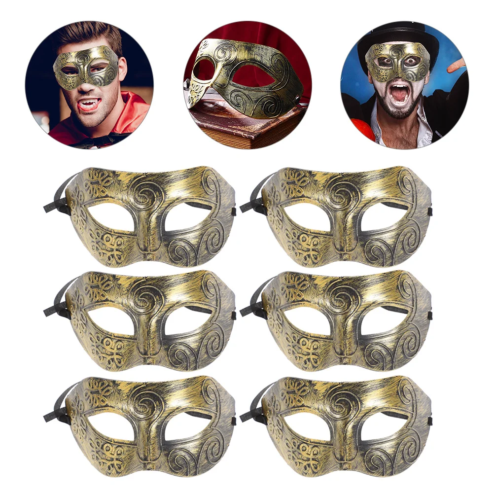 

6pcs Men Masquerade Vintage Jazz Halloween Carnival Party Mask Costume Cosplay Prop Ball Mardi Gras Mask Prom Fancy Dress