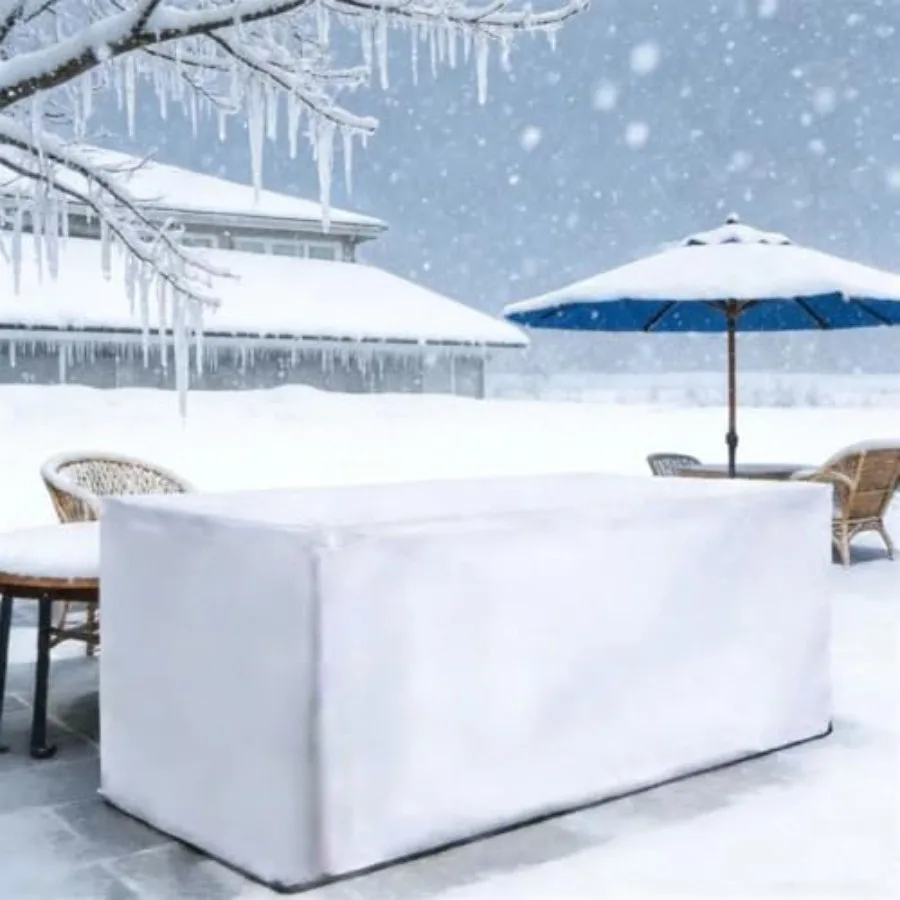 Outdoor patio furniture cover for rectangular table and chair set, waterproof rattan wicker material, silver color, anti-UV pro