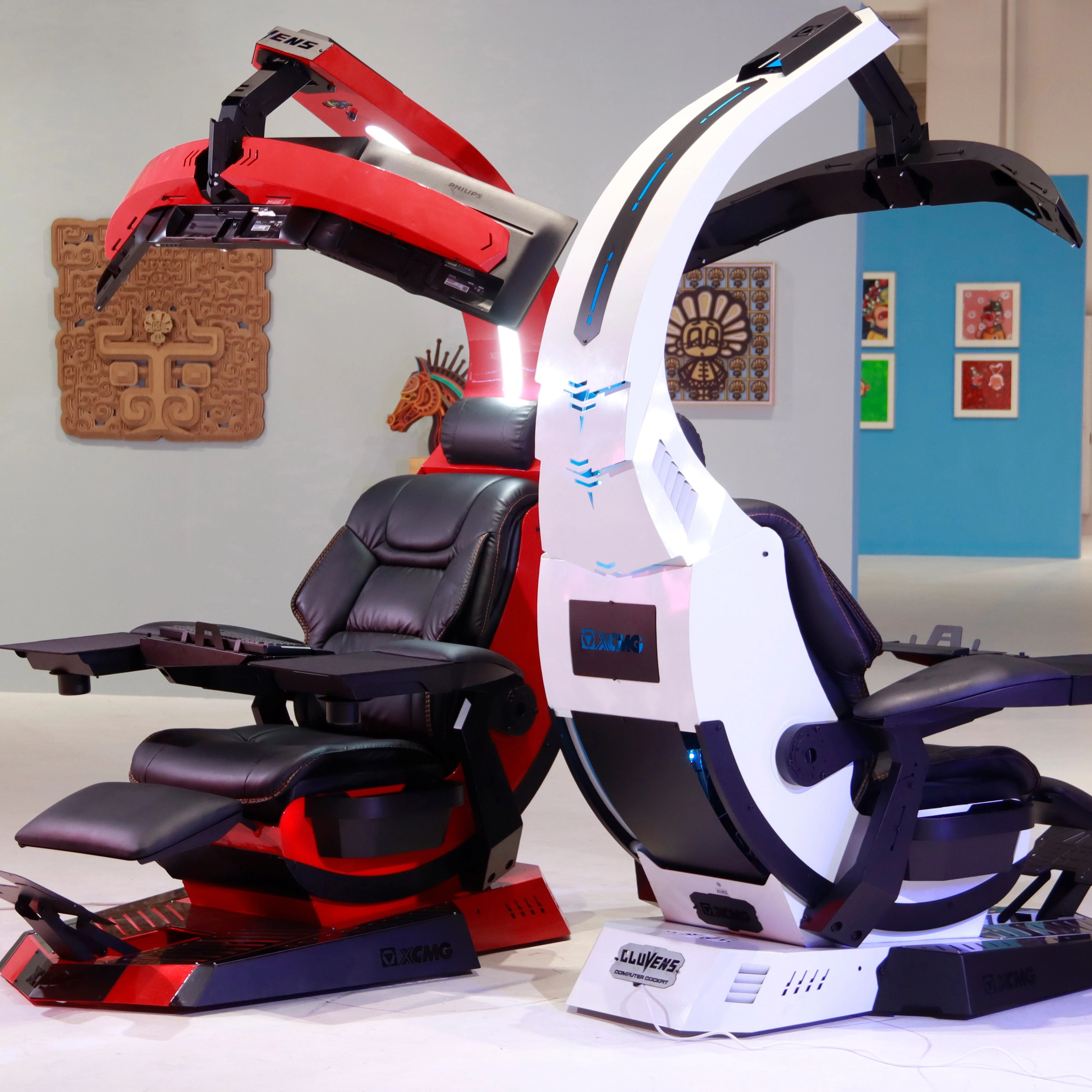 Cluvens Manticore Leather Seat High Back Comfortable Recline Workstation  zero Gravity Cockpit Computer Cockpit with Massage