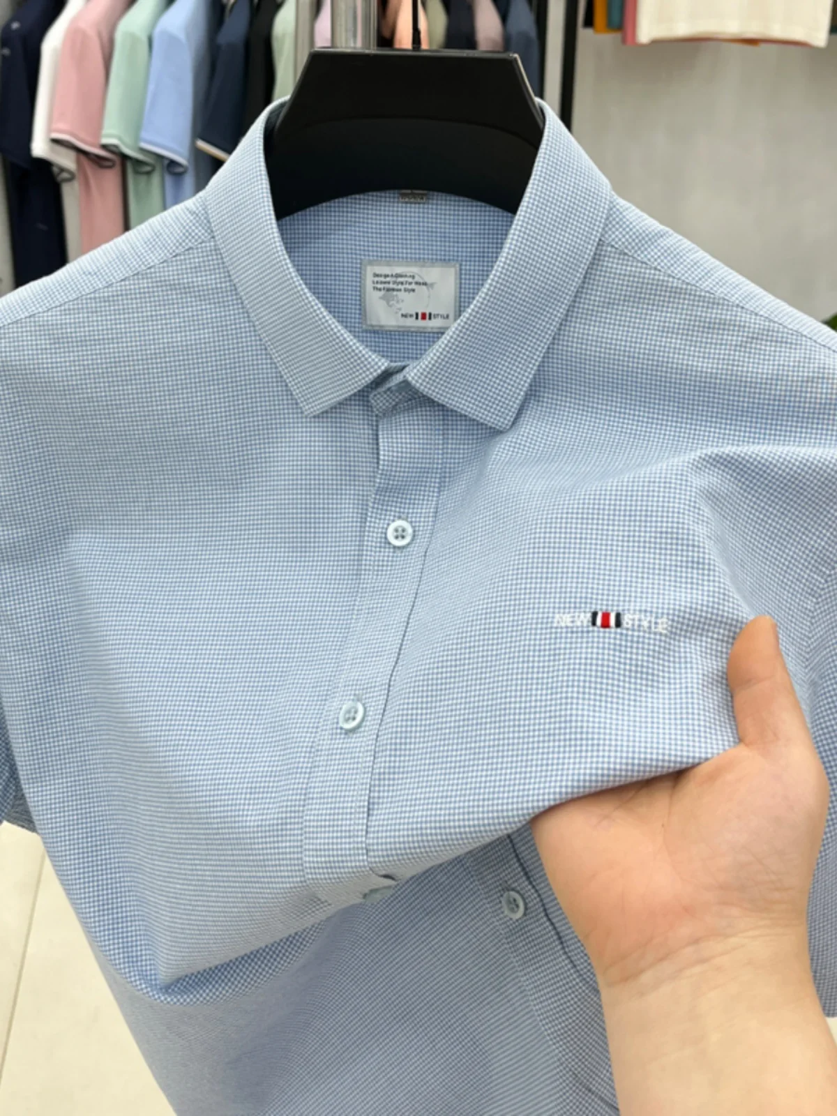 

Мужская футболка из 100% хлопка в мелкую клетку, повседневная, профессиональная, летняя, дышащая, в городском стиле, с американским воротником