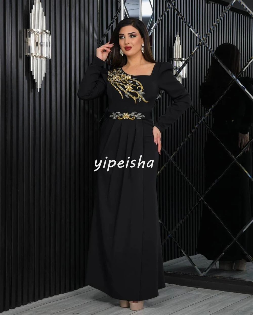 Vestido de noche Formal con lentejuelas y apliques de Jersey personalizado, corte en A, cuello cuadrado, vestido para ocasión a medida, vestidos por debajo de la rodilla