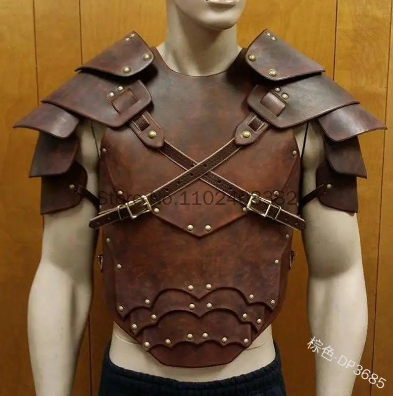 Halloween Warrior Knight Armors Men Medieval Multichip Shoulder PU Leather Harness Vintage Arm Pirate Cosplay Costume Props