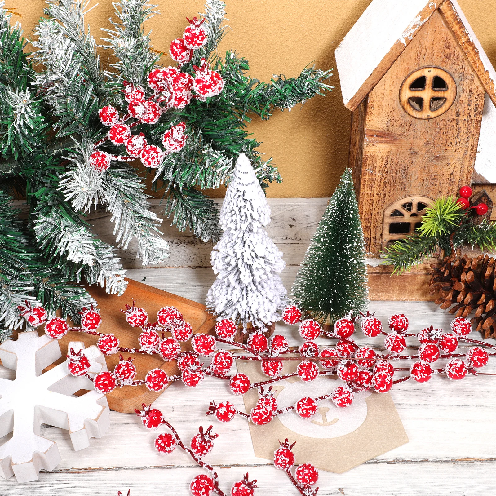 

10Pcs Artificial Red Berry Branches Realistic Simulation Bubble Crabapple Stems Wedding Party Home Decoration Christmas Flower