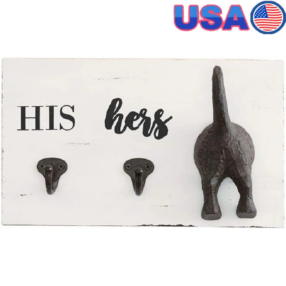 

HIS HERS PUP WALL HOOK Key Rack Cast Iron Finish Dog Leash Holder Plaque with Hanging Hardware Home Organization