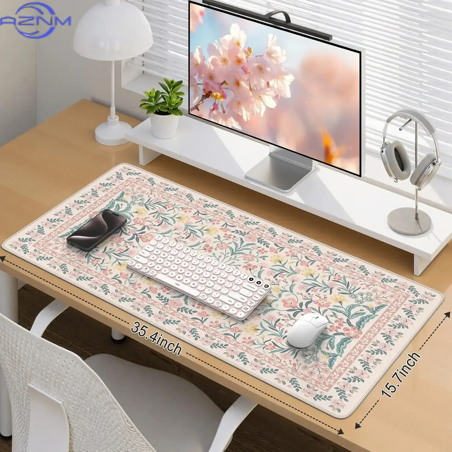 Soft Framed Floral Large Mouse Pad, Stitched Anti Slip Rubber Base Mat for Gaming Desk Office PC Keyboard Desktop Accessories