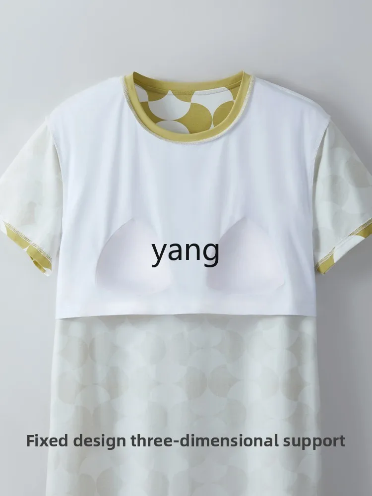 CX summer nightdress women's short sleeves cool loose bra home skirt with chest pad