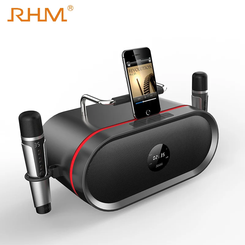 Rhm ลำโพงปาร์ตี้คาราโอเกะแบบพกพาพร้อมไมค์ไร้สาย2ตัว SPEAKER HIFI บลูทูธเบสกลางแจ้ง