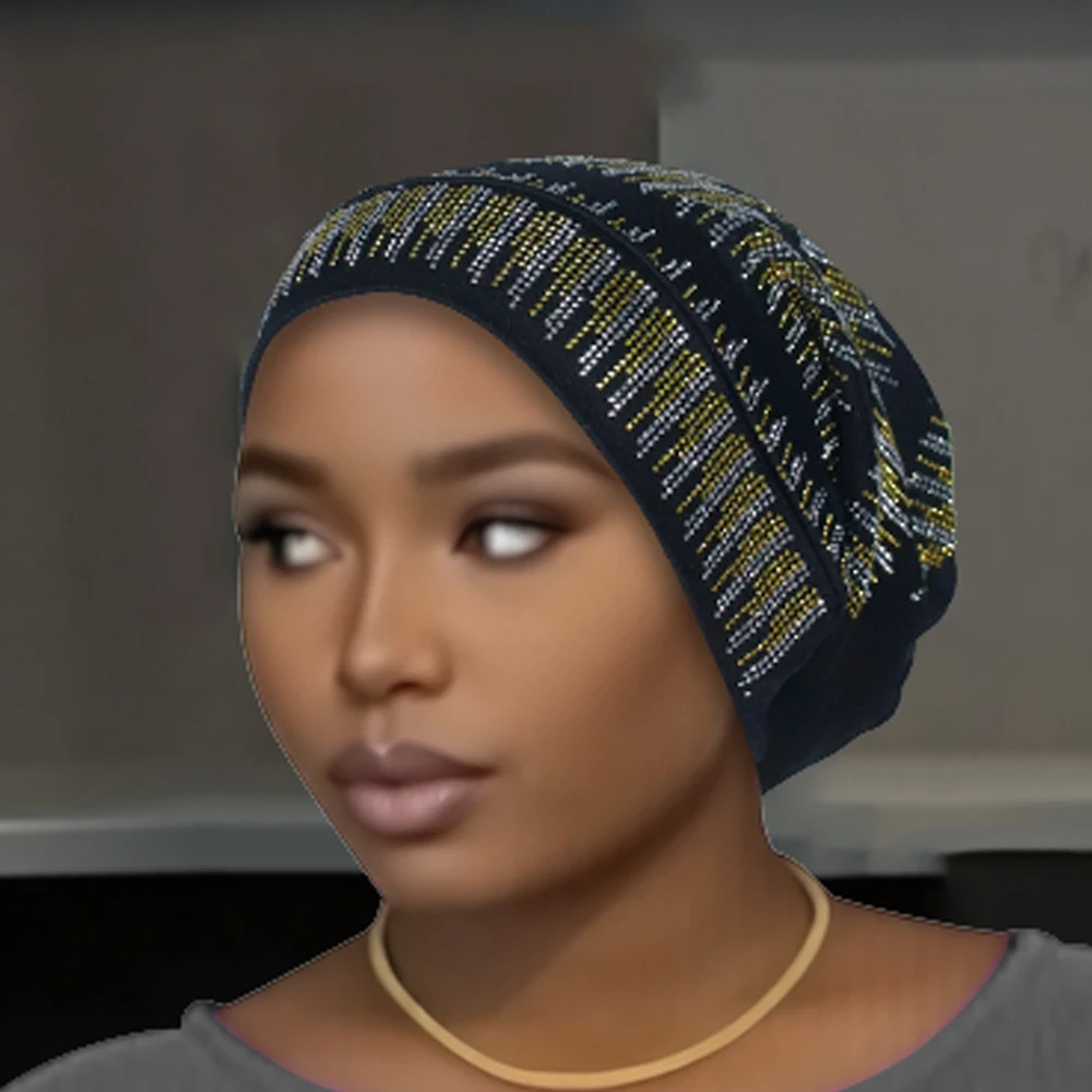 

Muslim Hijab Hat Diamonds Turban Women Baggy Headscarf Beanies Bonnet Chemo Cap Hair Loss Head Wrap African Hat Turbante Mujer