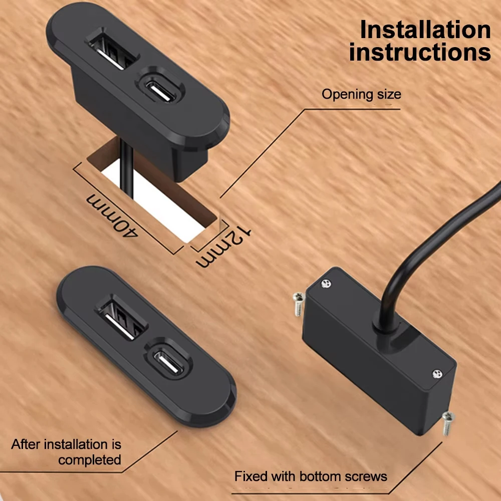 Table Recessed Sockets with1.2M Extension Cord 1 USB-A and 1 Type-C Built in Desktop Hidden Power Outlet For Office Bedroom