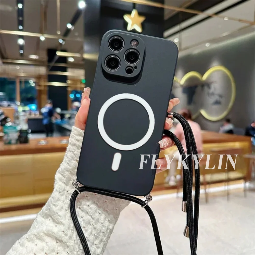 For Samsung A17 A16 A36 A56 A15 A25 A35 A55 A37 A57 A24 A34 A54 Straight Edge Protection Soft Shell Long Rope With Magnetic Coil