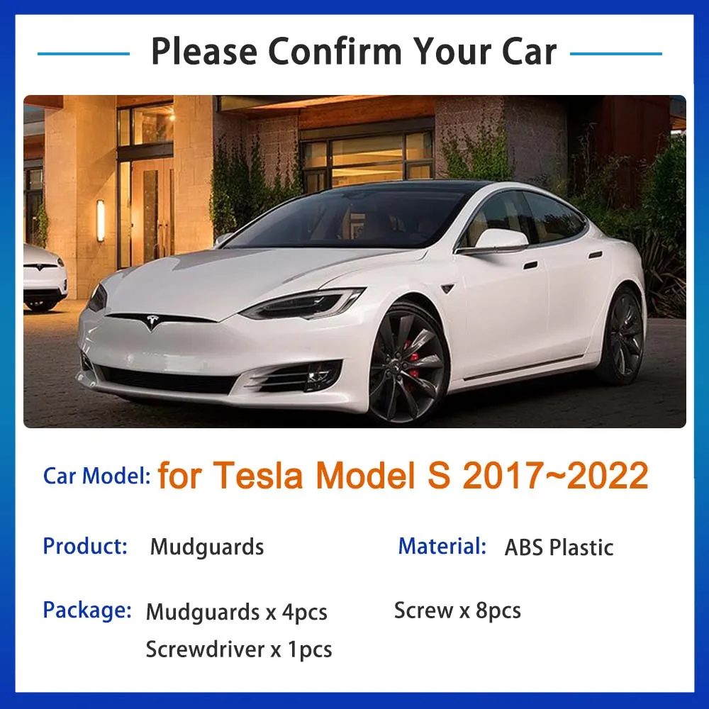 Mudguards for Tesla Model S 2017~2022 2018 2019 2020 2021 Cover Splash Guards Mud Flap Fender Car Protect Front Rear Accessories