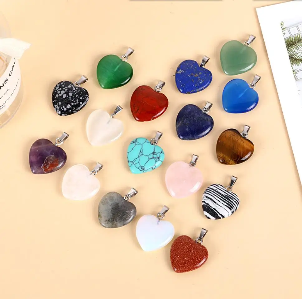 

1PC Charms Natural Agates Stone Pendant Fashion Heart Shape Pendant For Making DIY Jewelry Necklace Gift 20x20mm F1656