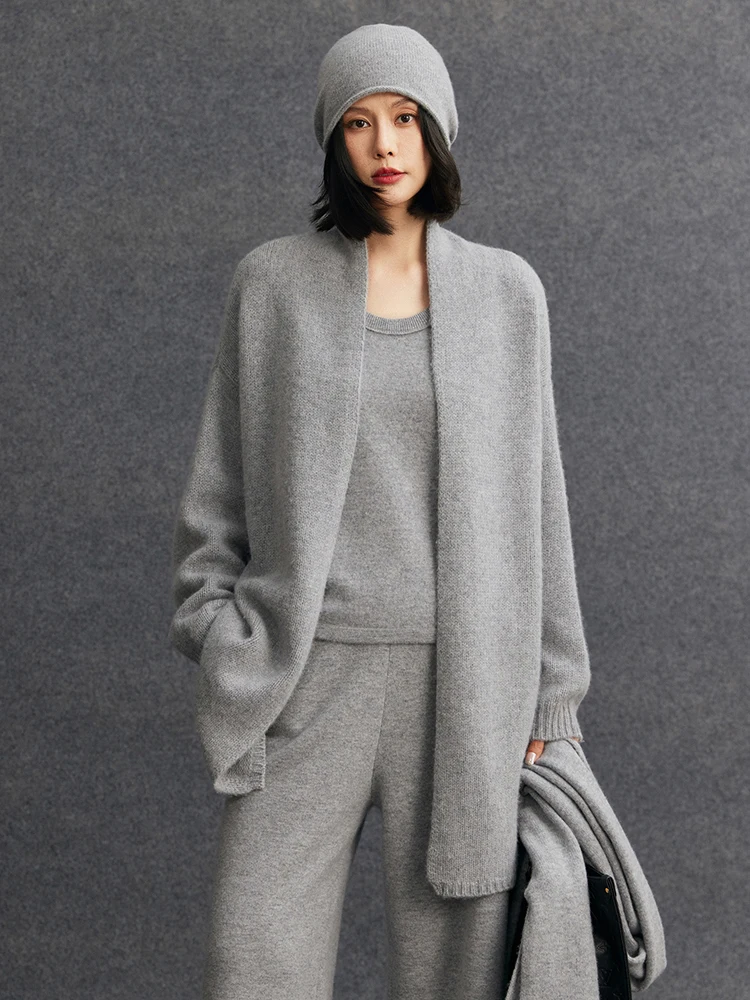 

Thick Warm Women 100% Cashmere Cardigan Sweater Autumn Winter Soild Without Button Lazy Wind Loose Basic Long Sleeve Knit Jacket