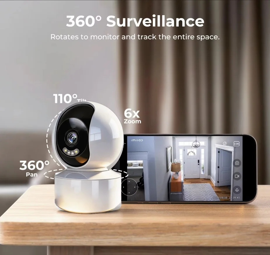 Full HD Smart Security PTZ Camera 355° Rotation 2.4G WiFi Wireless Surveillance Cam Two Way Audio Night Vision Mobile App Remote