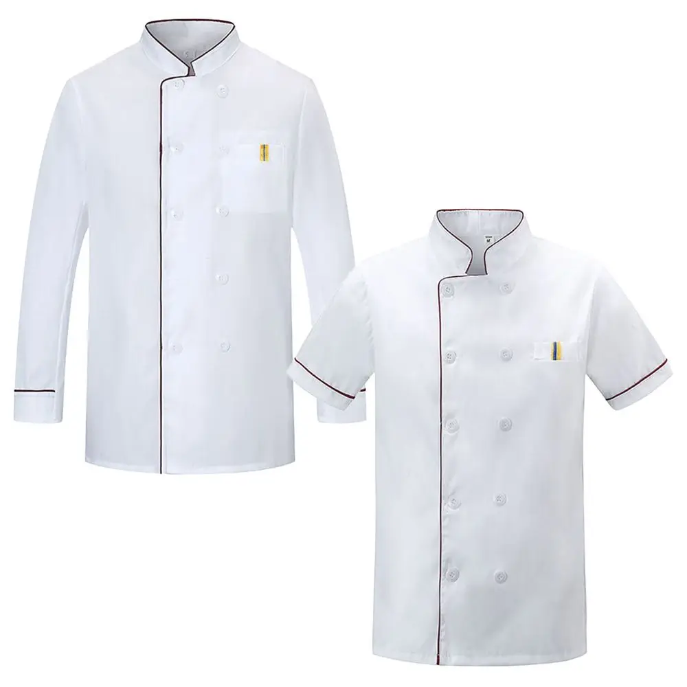 

New White Chef Uniform Unisex Short Long Sleeve Chef Clothes Breathable Overalls Restaurant