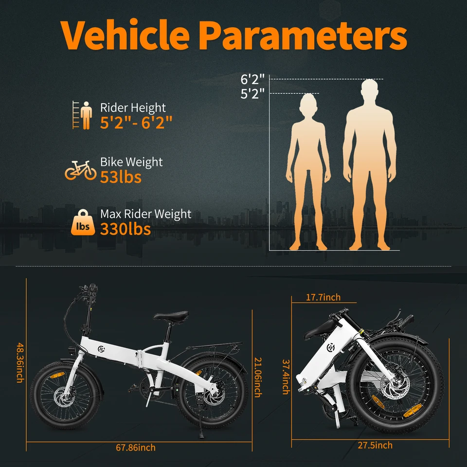 Powerful 750W Foldable Electric Bike 20 Inch Urban E-Bicycle 48V 15Ah Battery E-Bike Dual Disc Brakes 7-Level Shock Absorption image 6