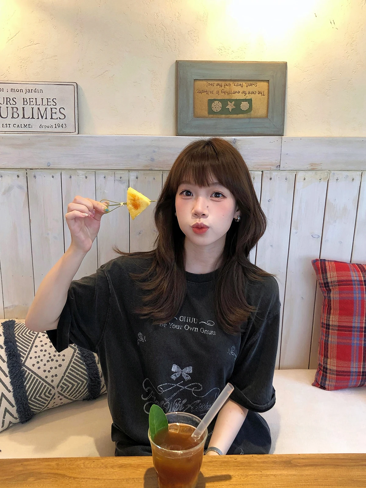 Sakura Retro Style Short Sleeve T-Shirt Cotton Pure Print Loose Fit Summer Top  Knot Heart Pattern Women's Fashion