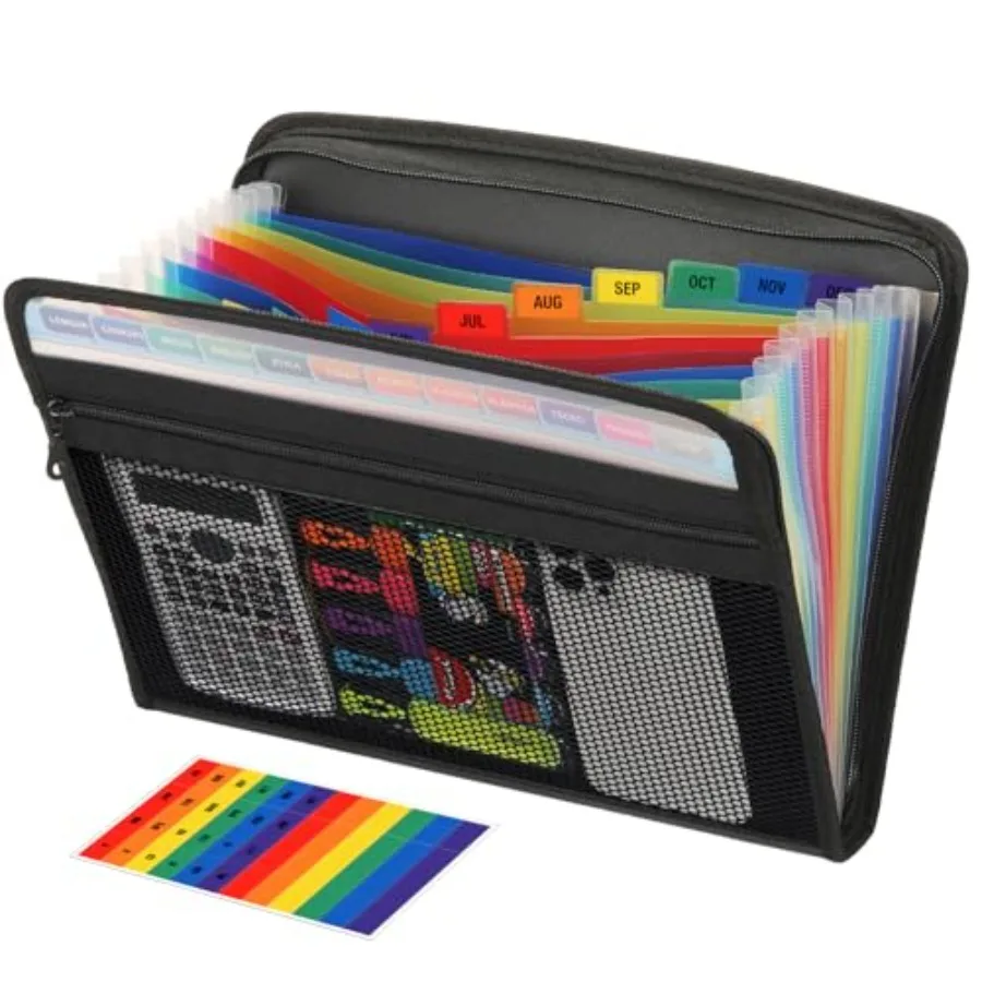 

Zippered Accordion File Organizer with Front Mesh Pouch, 13 Pocket Expanding File Folder, Fit for Documents Letter Size A4 Pape