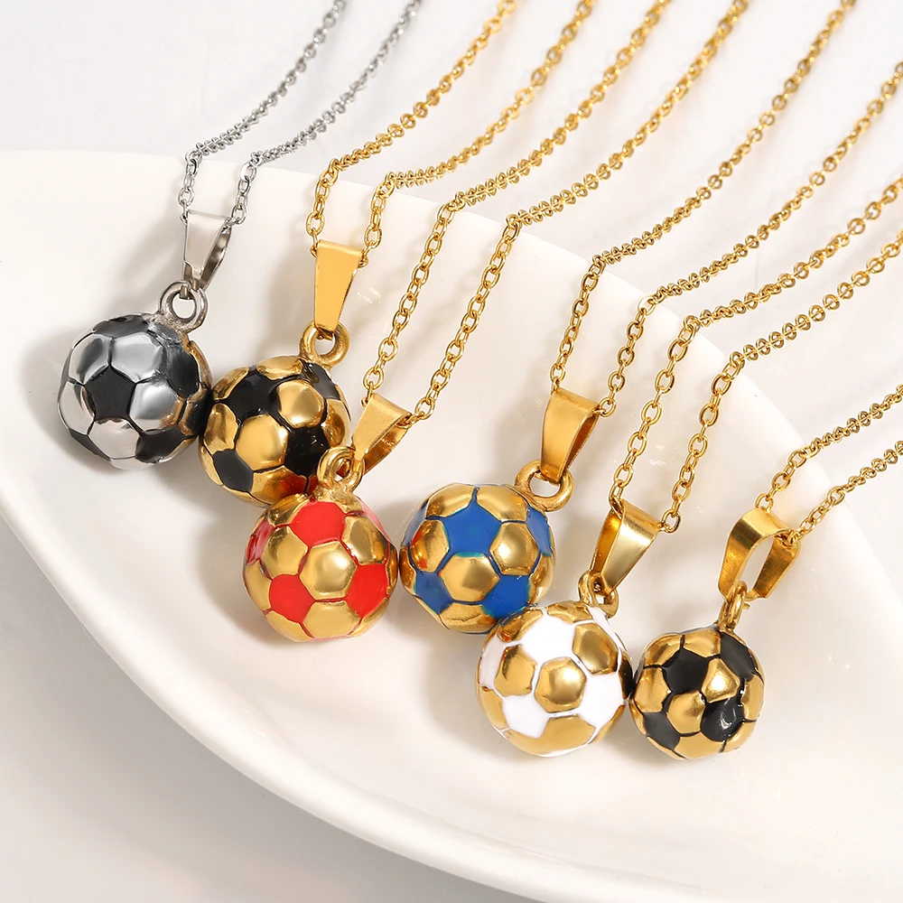 Greatera 3D Football Pendant Stainless Steel Soccer Mom Necklaces for Men Women Gold Plated Chain Necklace Waterproof Jewelry