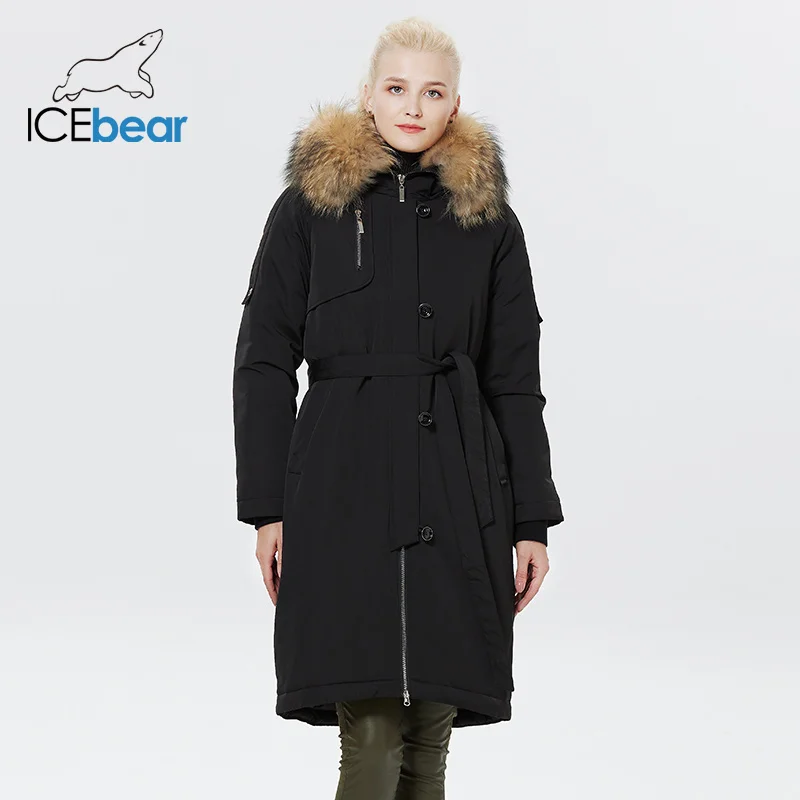 ICEbear 2023 Winter Women Jacket  Elegant Ladies Warm Cotton Coat Women\'s Thickened Windproof Parka With Fur Collar GWD22599-2I