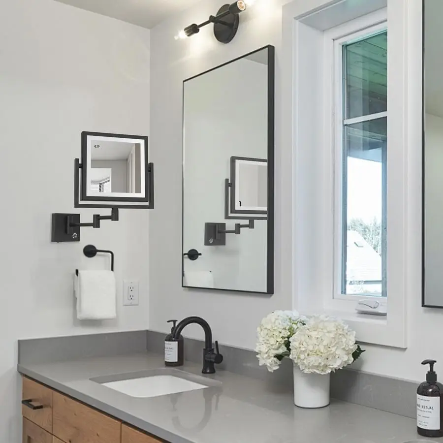 مرآة مكبرة للمكياج سلكية مثبتة على الحائط، تكبير 8 بوصة مزدوج الجوانب 1X 3X، قابلة للتعتيم باللمس، تمديد نحاسي 360 متأرجح أ #2