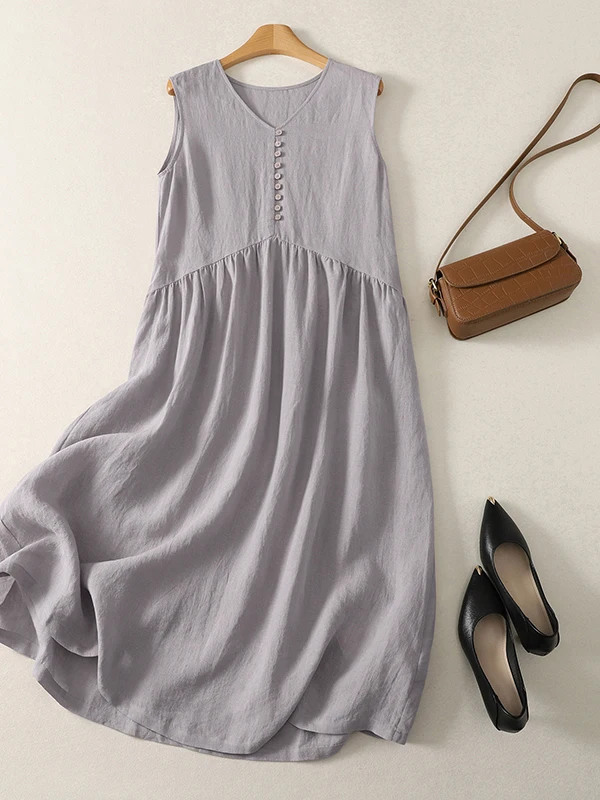 

Летнее свободное платье макси с V-образным вырезом в художественном стиле для женщин больших размеров, корейский и японский бренд, комфортное и дышащее