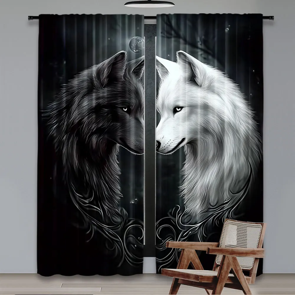 

2Pcs Animal Theme Curtain Wolf In The Forest At Night Curtain Suitable For Bedroom Bathroom Living Room Dining Room Study Room