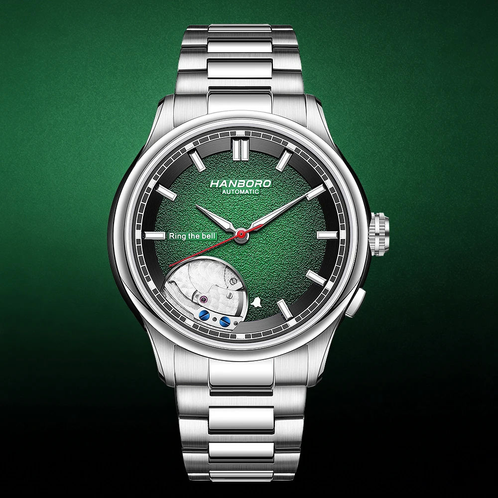 HANBORO Meteorite Texture Dial Men's Hammer Automatic Mechanical Watch Sapphire Texture Glass Limited Edition Personalized Watch
