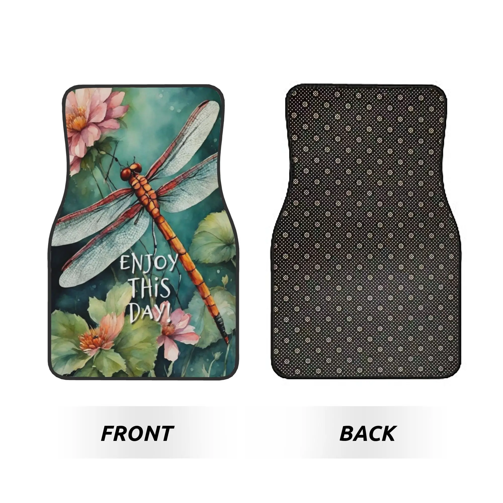 4pcs Dragonfly Floral Watercolor Printed Car Floor Mats, For The Front And Rear Seats Carpets Of Most Cars, For Car Interior Pro