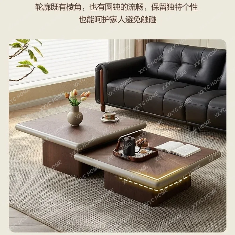 XX Large and small apartment simple wooden surface square short and high coffee table combination