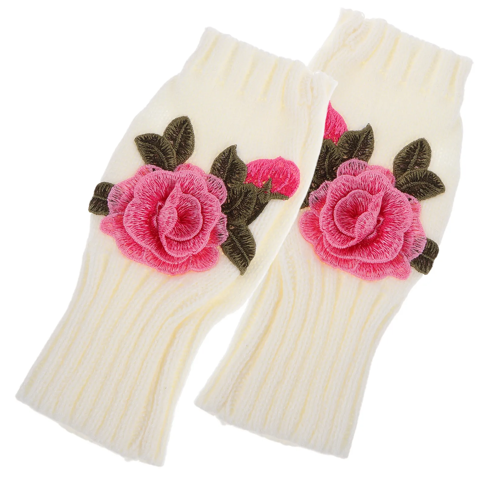 

1 Pair Fingerless Gloves Women Knitted Floral Pattern Half Finger Mittens Warm Gloves for Winter Outdoor Activities and Indoor