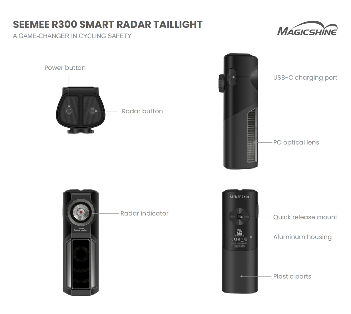 Magicshine SEEMEE R300 Luz traseira de radar de bicicleta Lâmpada