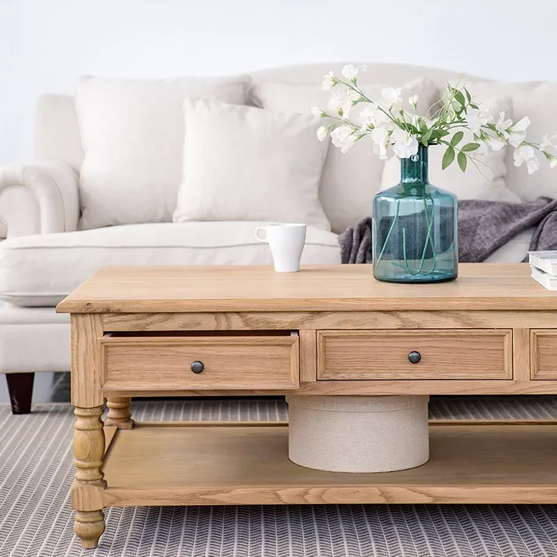 Export European American country solid wood living room coffee table drawer four draw six draw oak coffee table TV cabinet combi