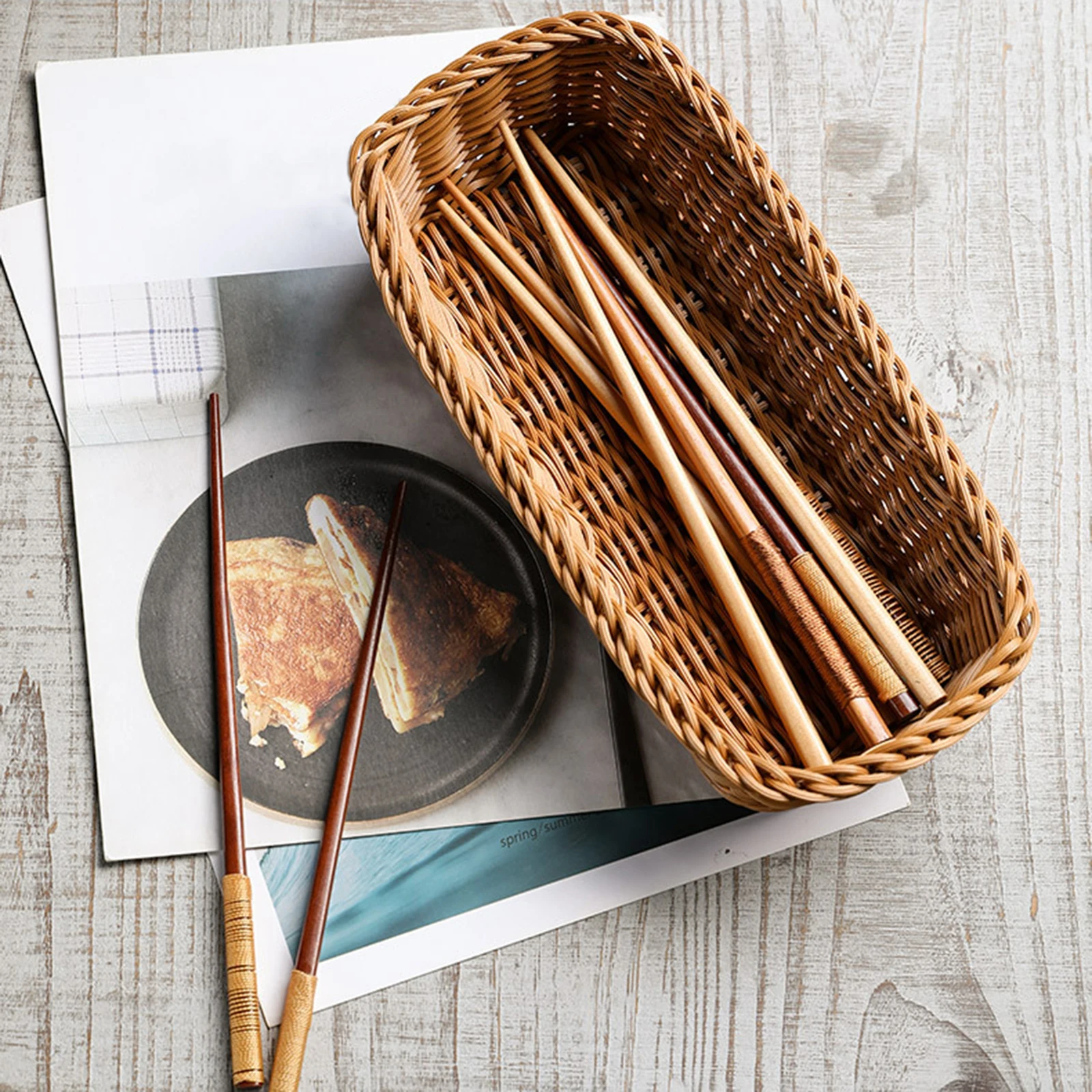 Imitation Rattan Hotel Restaurant Knife And Fork Basket Chopstick Storage Box Seasoning Jar Storage Basket Woven Basket