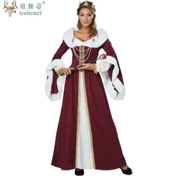 Halloween Role Play King Queen Couple Costume Medieval Renaissance Royal Court Dress Necklace Cloak Party Performance Costume