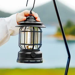 Outdoor Waterproof Camping Light USB Recharge Portable Lanterns AA Dry Battery Retro Lamp for Party Hanging Lantern Decor Garden