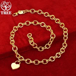 ALITREE 18K Yellow Gold Necklaces For Woman Heart Lock Pendant Chain Lady Party Wedding Fashion Jewelry Birthday Christmas Gifts