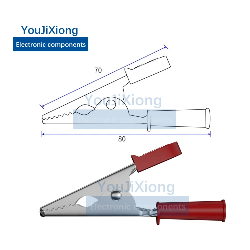 2Pcs 20A Opening 25mm Special Crocodile Clip Pure Copper Solderable Wire Pluggable Banana Plug Test