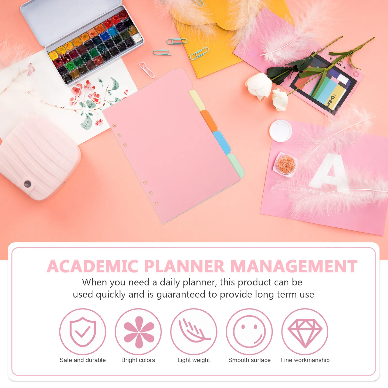 1Set A5 Index Tab Dividers Paper Refill 5 Color Tabs 6-Hole Binder Separator Sheets for Planner Notebook Organizer