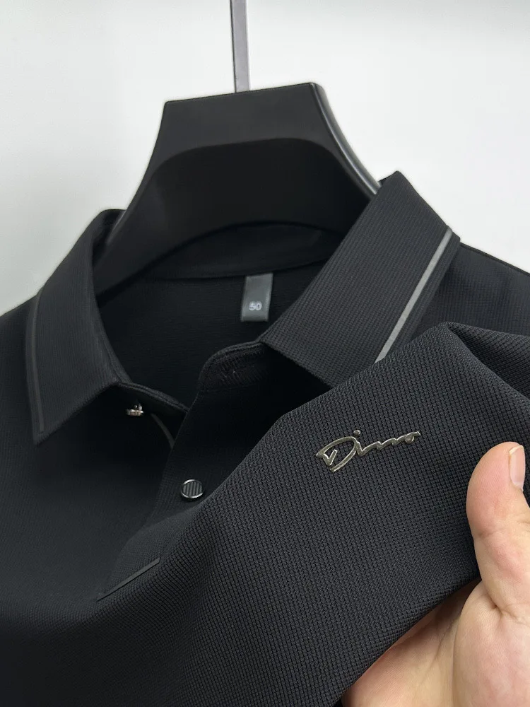 Men\'s Long Sleeve Brand High end Polo Shirt Business Casual Polo Collar Exquisite Print Wrinkle Proof Spring and Autumn T-shirt
