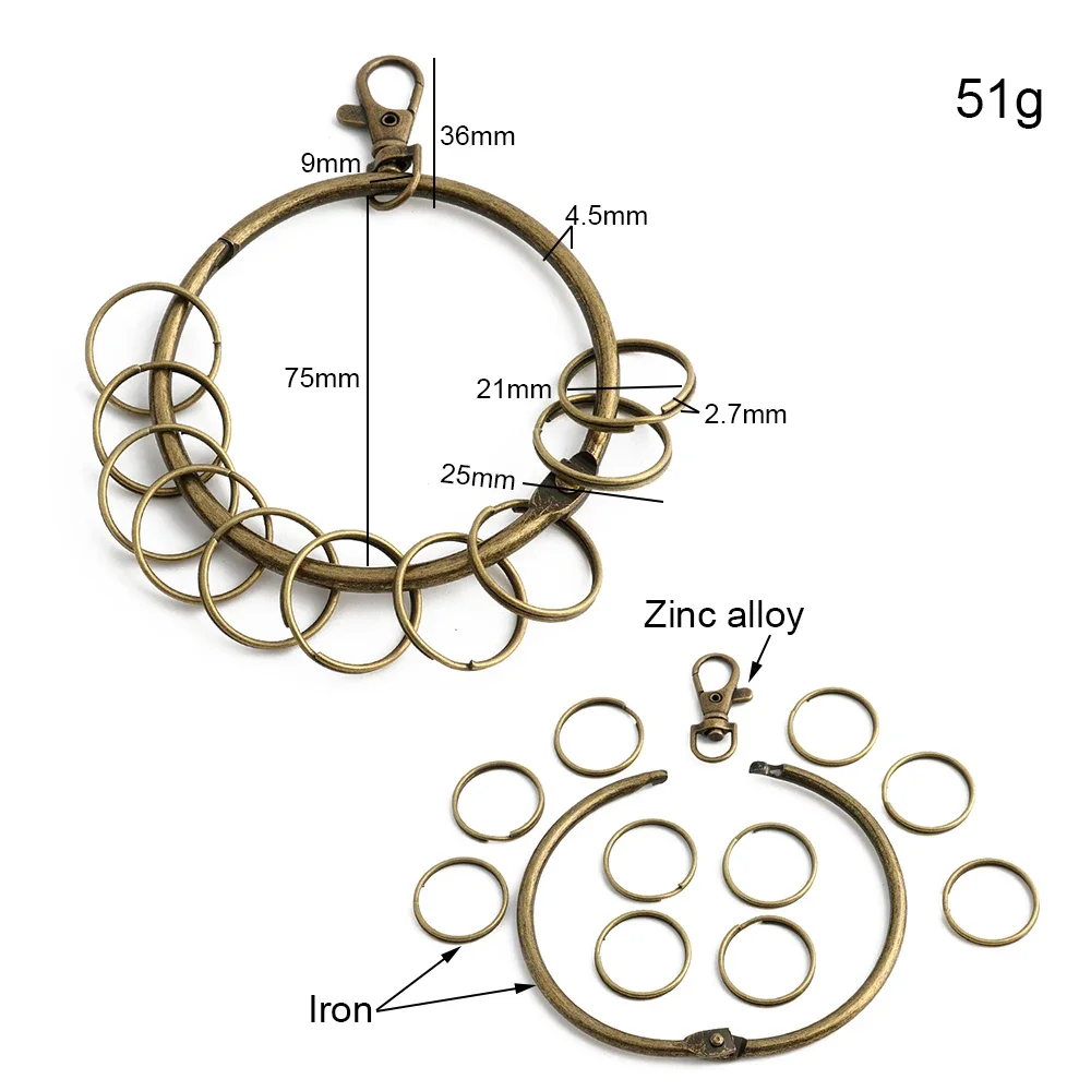 3/10/25PCS Vintage Holder Keychain Large Round Hoop Key Ring Organizer with Lobster Clasp Hooks For Multiple Keys Accessories