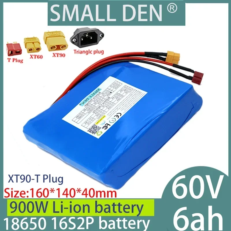 Kemasan baterai lithium isi ulang 18650 60V 6AH baterai daya 6000mAh 16S2P 15A baterai isi ulang tenaga surya BMS 900W bawaan