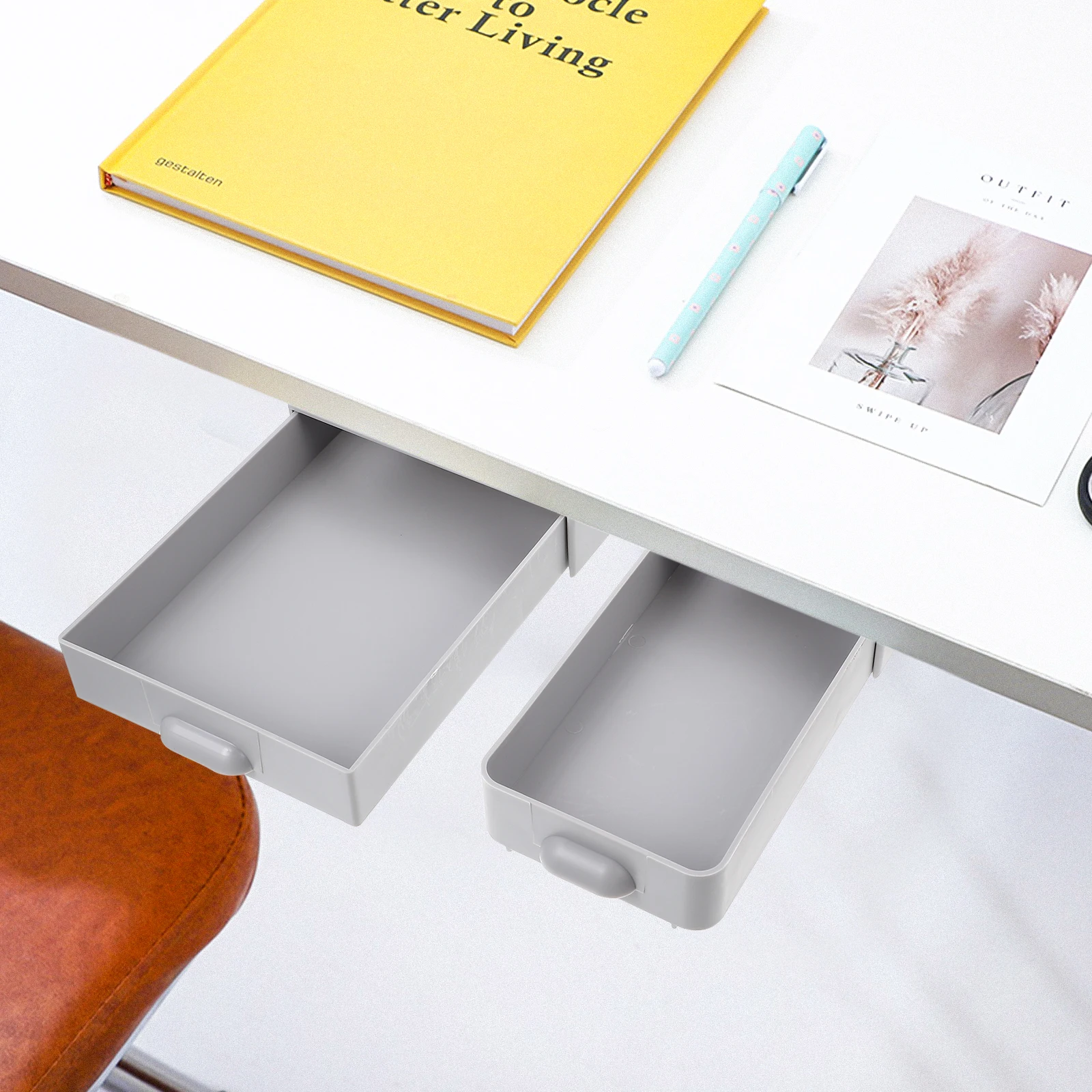 

2Pcs Desk Bottom Storage Box Hidden Drawer ganizer for Stationery Suitable Kitchen Bathroom Study Classroom ABS Material Sturdy